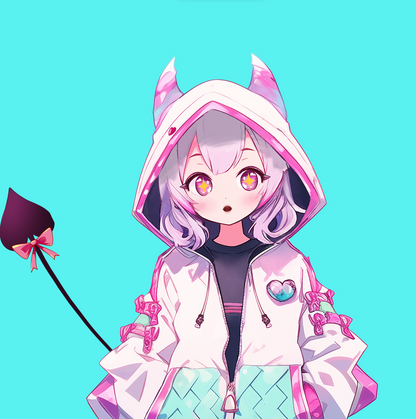 Pink Demon Girl Vtuber 2d Live2d avatar 4 Expressions 8 Free Emotes For twitch