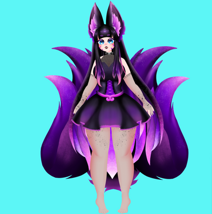 Kitsune Vtuber avatar 2d vtuber purple cat girl