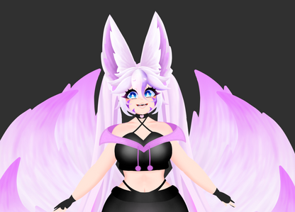 Kitsune Vtuber avatar 2d with Dragon Pet vtuber purple cat girl