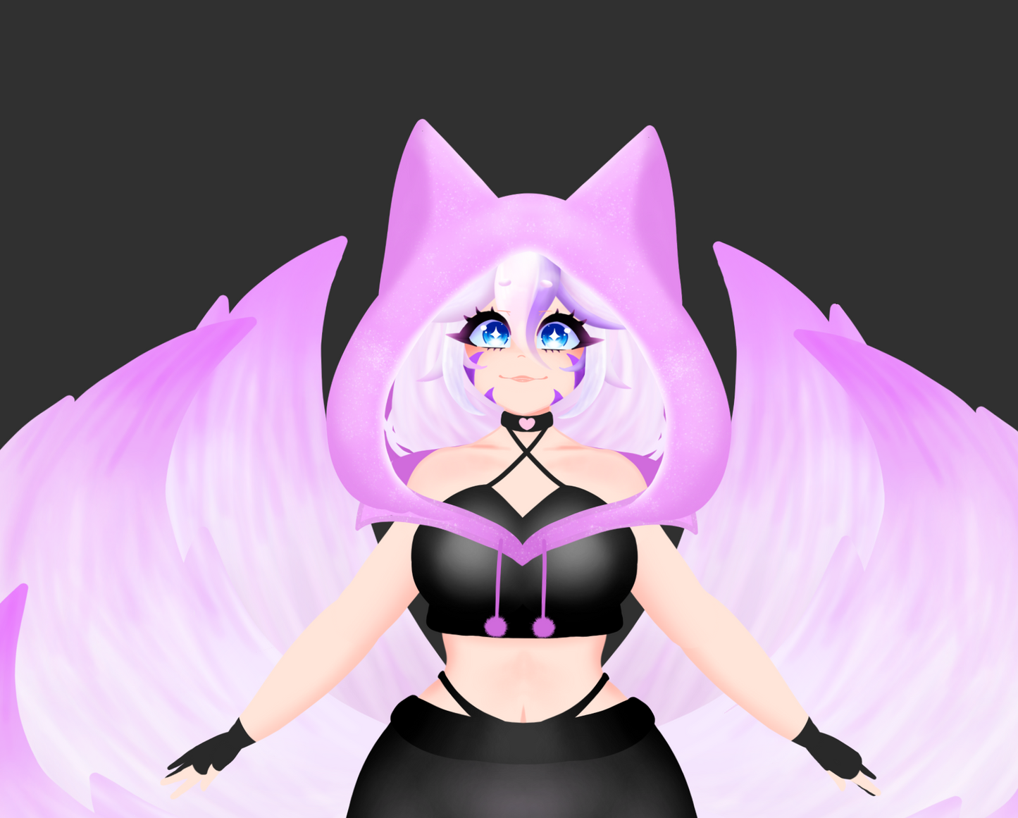 Kitsune Vtuber avatar 2d with Dragon Pet vtuber purple cat girl