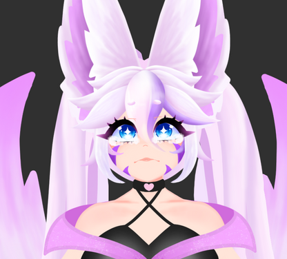 Kitsune Vtuber avatar 2d with Dragon Pet vtuber purple cat girl