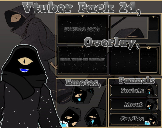 2d Vtuber Avatar With Overlay Twitch Dark Night Emotes And Panels Complete Pack Stream Twitch or Youtube