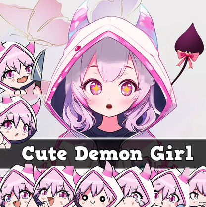 Pink Demon Girl Vtuber 2d Live2d avatar 4 Expressions 8 Free Emotes For twitch