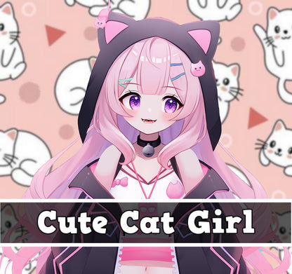 Cat Girl Vtuber Avatar 2d Live 2d with 5 Expressions Iphone Traking For twitch