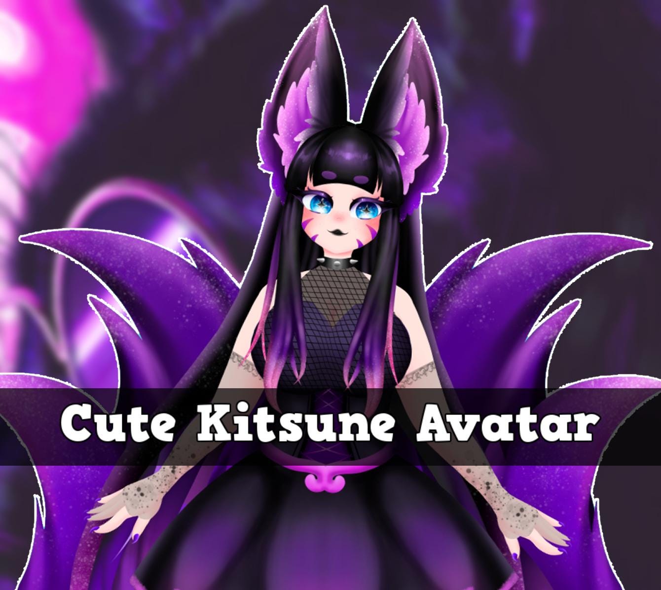 Kitsune Vtuber avatar 2d vtuber purple cat girl