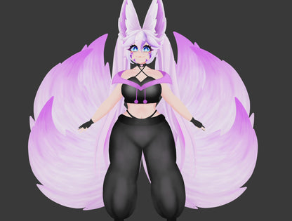 Kitsune Vtuber avatar 2d with Dragon Pet vtuber purple cat girl