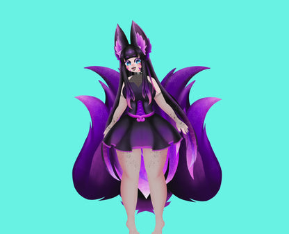 Kitsune Vtuber avatar 2d vtuber purple cat girl