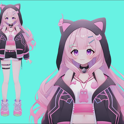 Cat Girl Vtuber Avatar 2d Live 2d with 5 Expressions Iphone Traking For twitch